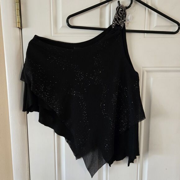 Daytrip Black One Shoulder Beaded Rhinestone Embellished Asymmetrical Top Small - Picture 7 of 9